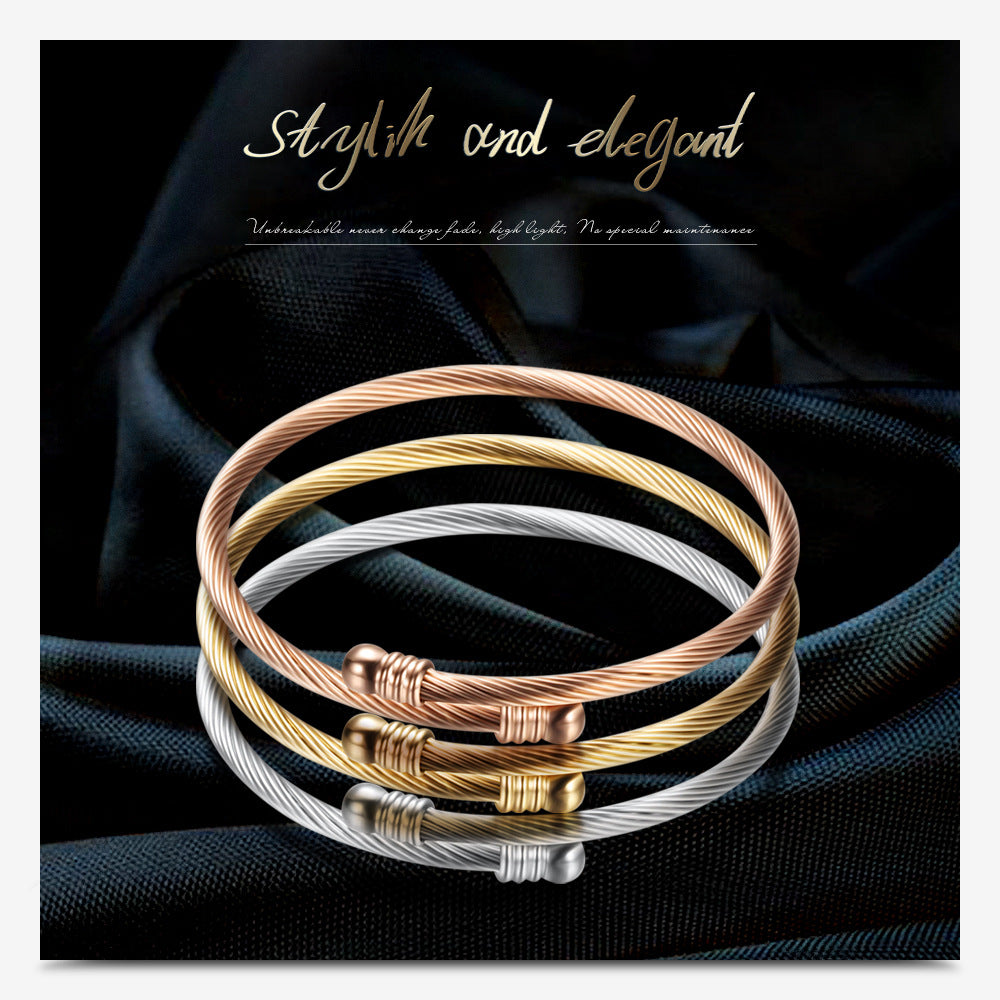 Wholesale Three Color 18K Gold Cable Wire Stainless Steel Bracelet